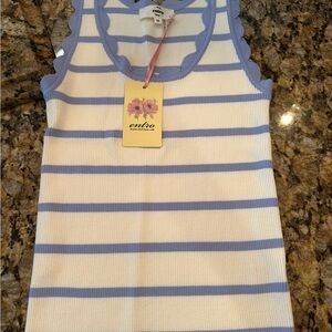 Entro Fitted Ribbed Blue and White Tank Top
